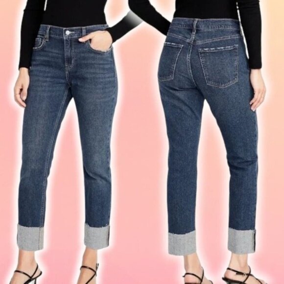 NWT OLD NAVY Mid Rise Boyfriend Jean Sz 0 Blue - Picture 1 of 6